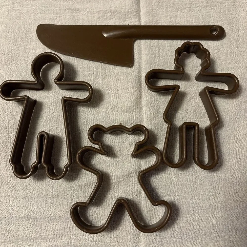 Lot Of Three Brown Cookie Cutters Boy Girl Bear With Spatula 5 Inches